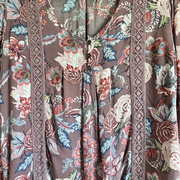 Purple Knox Rose Floral Boho Blouse Sz M - Picture 3 of 5